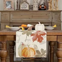 Autumn Pumpkin Maple Leaf Watercolor Retro Table Runner Thanksgiving Harvest Home Kitchen Dining Party Decor Washable Table Flag 3