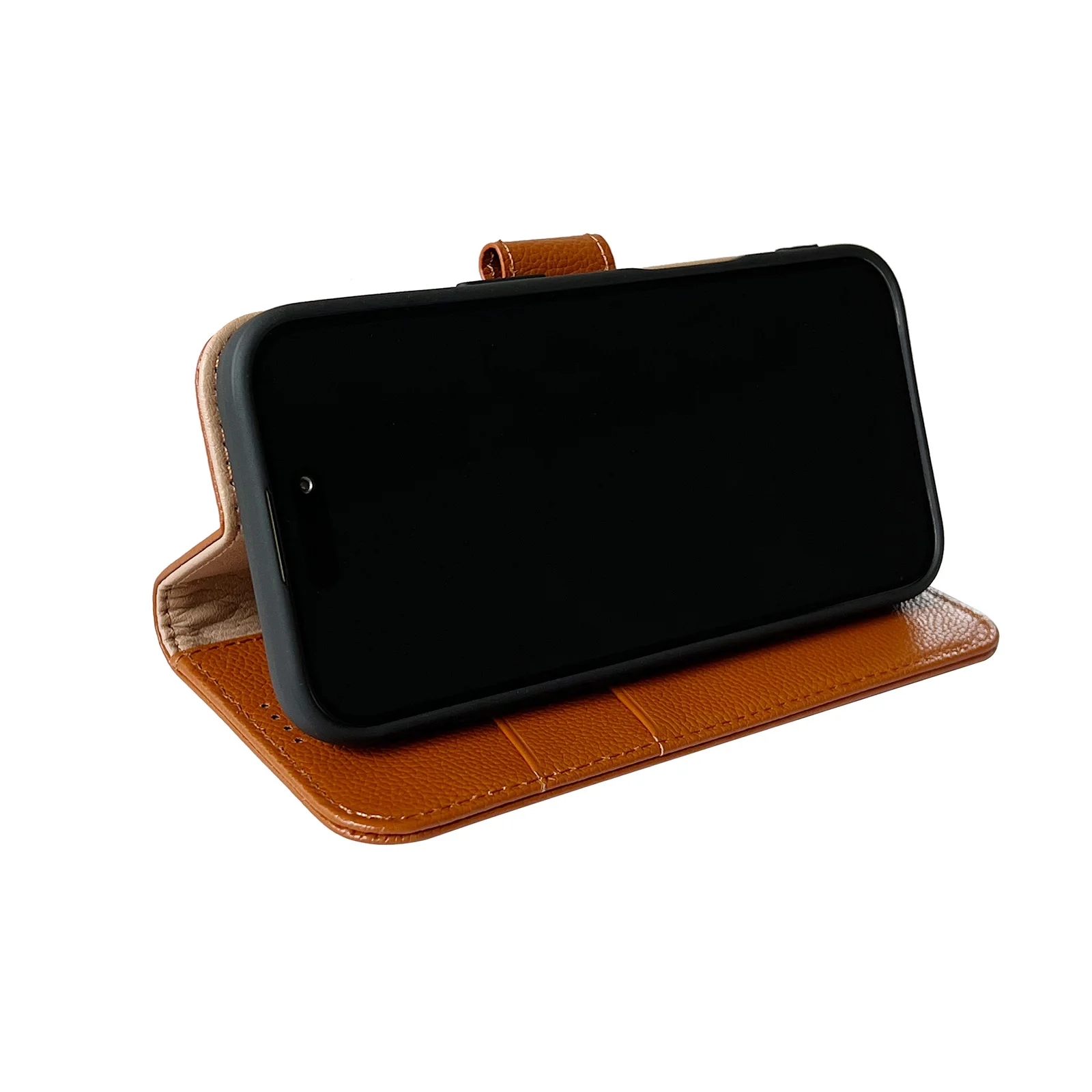 Genuine Cowhide Leather Flip Wallet Case with Card Holder and Lens Bumper