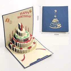 3D Pop - Up Birthday Greeting Card with Envelope - Elegant Gift and Table Decoration (Blue)