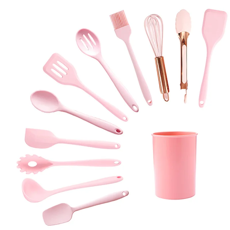 Pink and Gold Kitchen Utensils Set with Holder