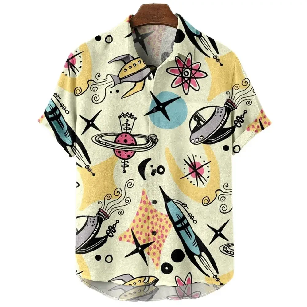 Men's Rocket Print Hawaiian Shirt 3d Print Harajuku Cartoon High Quality Summer Men's Casual Shirts for Men Hawaiian Shirts