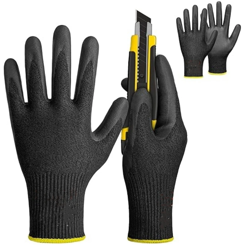 6 paires de gants de travail de sécurité enduits de PU, antidérapants, tricotés sans couture, en Nylon, Anti-coupure, avec polyuréthane, pour l'industrie et l'extérieur