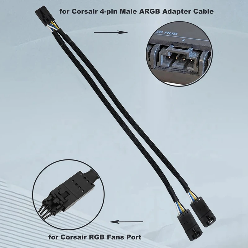 RGB Splitter For Corsair RGB HUB, Lighting Node Core And ICUE Commander CORE XT 4 Pin Male To Female Fan Extension Cable 5
