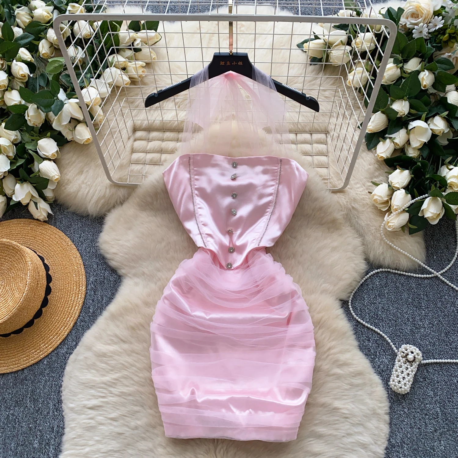 Elegant sexy mesh halter High Waist pleated slip backless Dress Vacation  Slim Women Party Hip Wrap mini dress - AliExpress 200000345