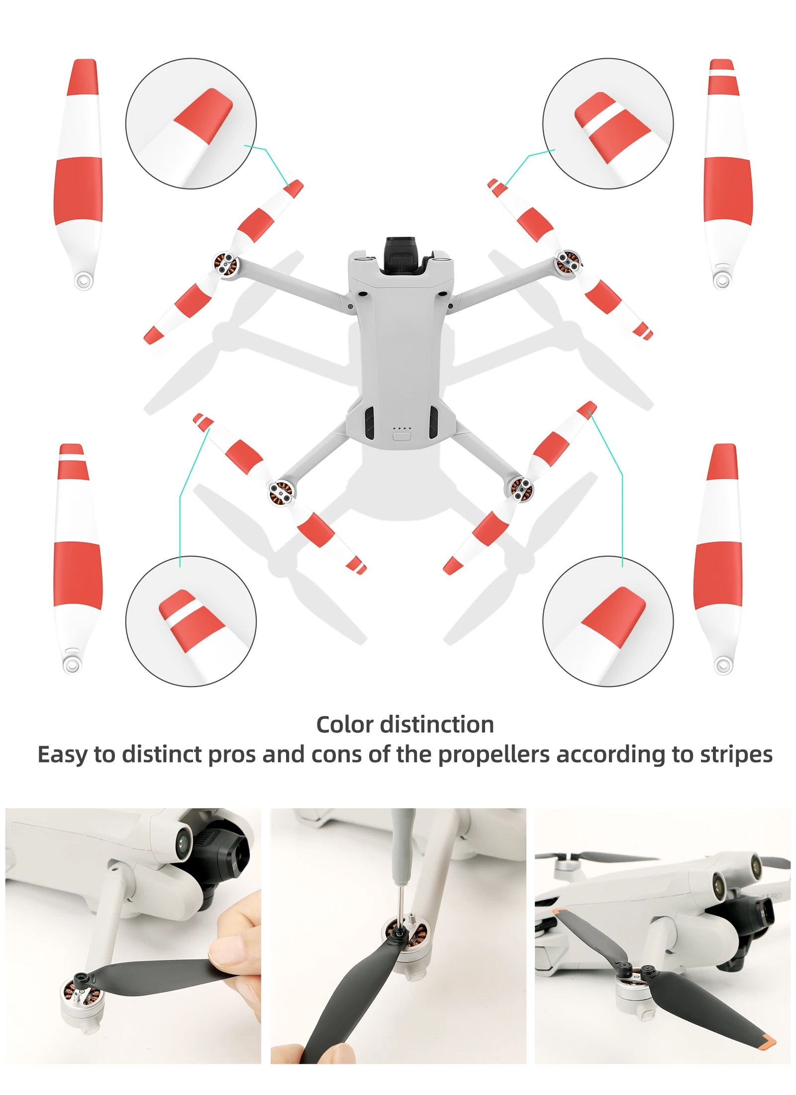Craznick Eliche Per DJI Mini 4 Pro/Mini 3 Pro – Set 16 Pale A Basso Rumore, Con Viti E Cacciavite, Punte In Silicone Arancione