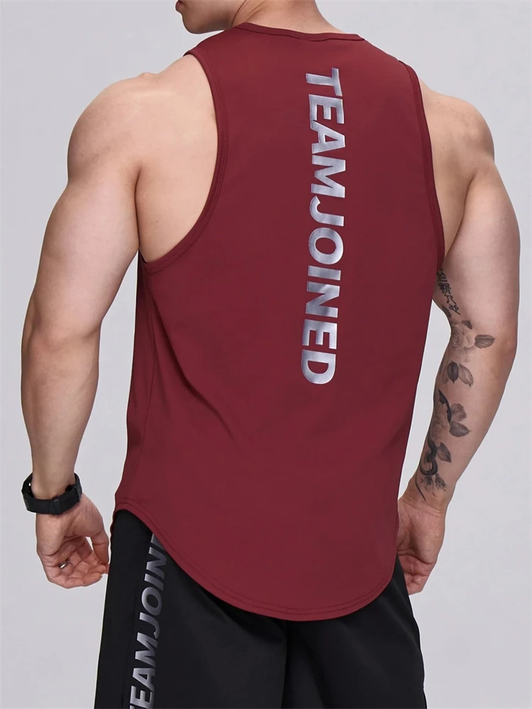 Men Red Printed Cotton Innerwear Gym Vests