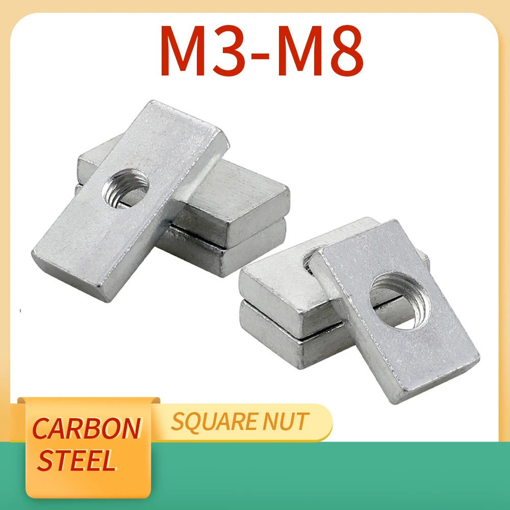 10-50pcs-M3-M4-M5-M6-M8-Square-Nut-Zinc-Plated-Carbon-Steel-Thin ...