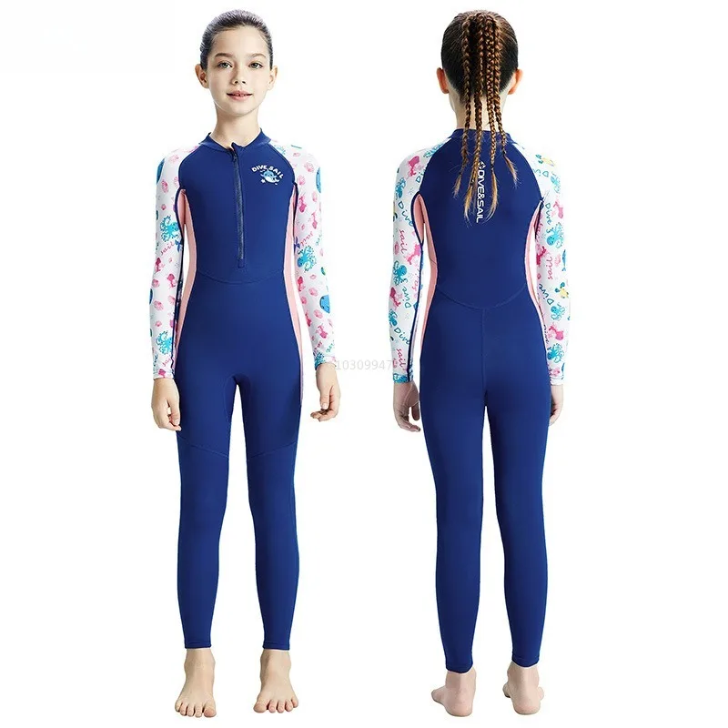 Kids Wetsuit Surf Suits Front Zipper Surfing Gilrs Swimming Suit Quick Dry UPF50+ Sun Protective Freediving Swimwear Surf Suit