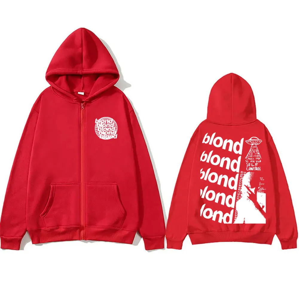 Rapper Frank Hip Hop Oversized Zipper Hoodie Blond Hip-Hop Trend Zip Up Jacket Ocean Fashion Zip Up Sweatshirt Men Streetwear