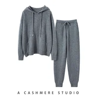 Fashion Woman Suit Autumn Winter 100% Cashmere Knit High Quality Sweater Women Tops And Harem Pants Two-Piece Female Girl Clothe 2