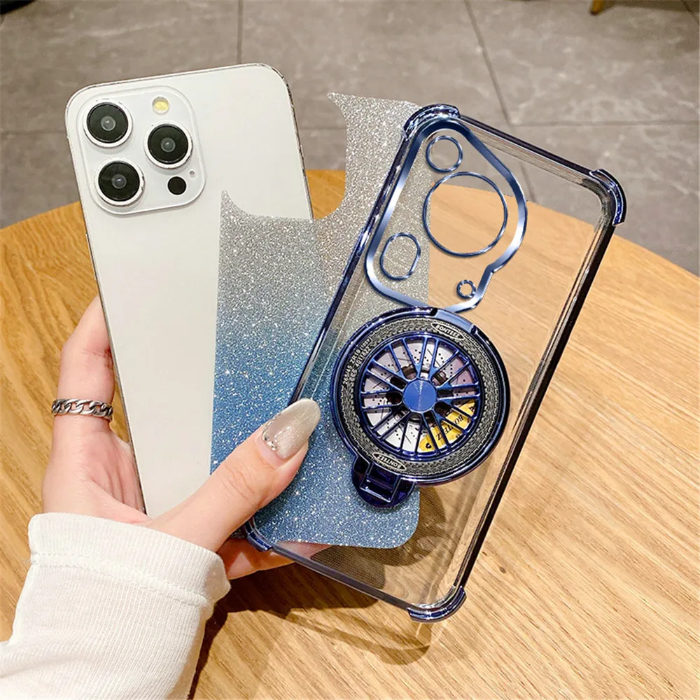 Luxury Glitter Plating Shockproof Phone Case with Spinner Stand Holder