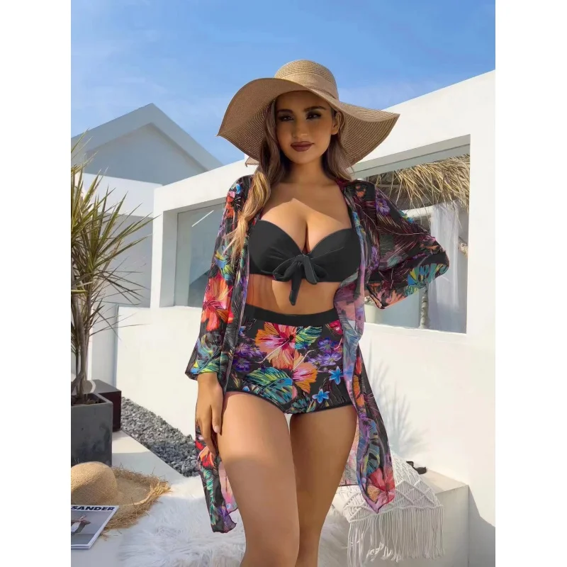 2024New Sexy Three-Piece Blouse Bikini Swimsuit Women's Wholesale Swimwear