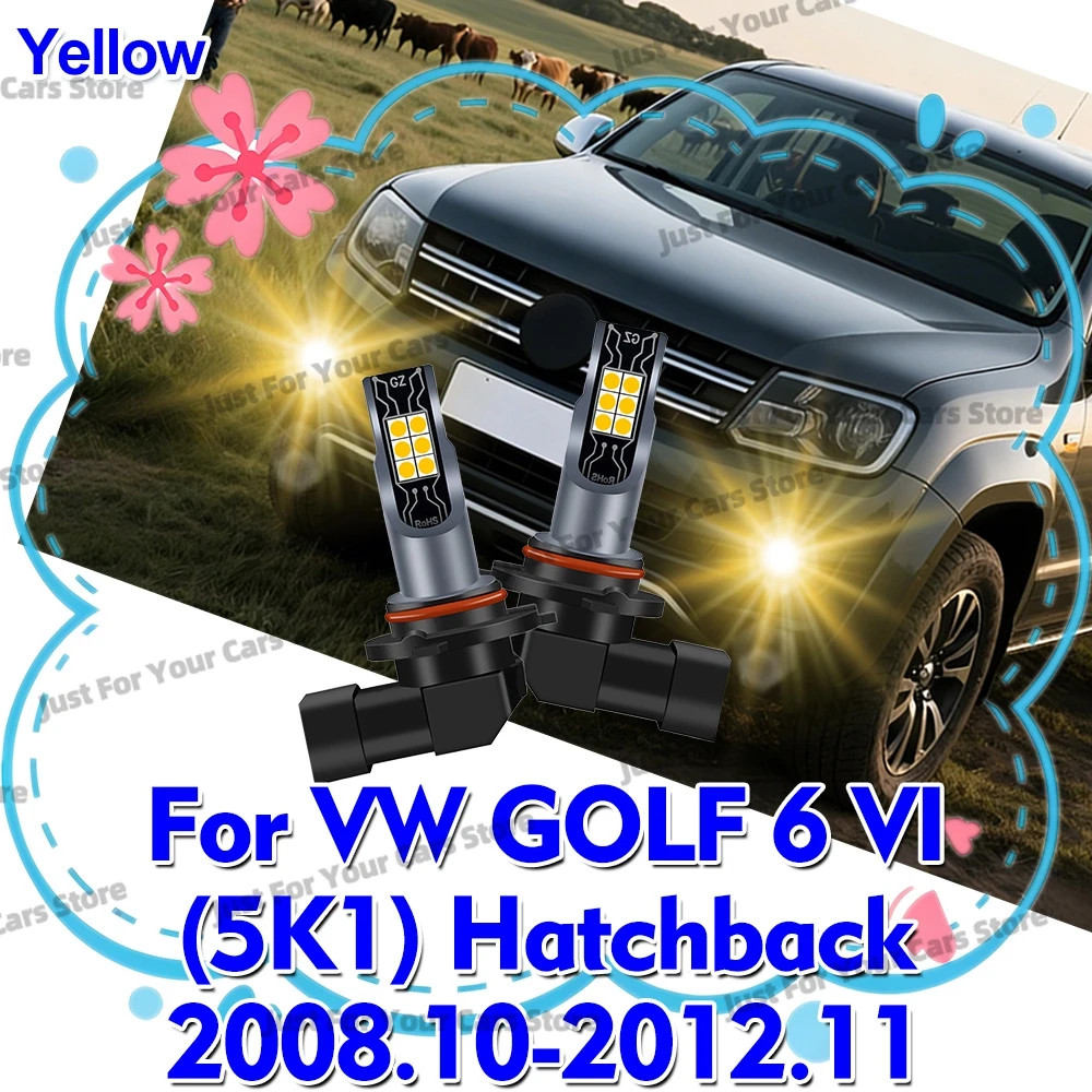 2x 3000K 옐로우 안개등 전구 12V 무선 LED 안개등 VW 골프 6 Mk6 VI (5K1) 해치백 2009 2010 2011 2012 플러그 앤 플레이