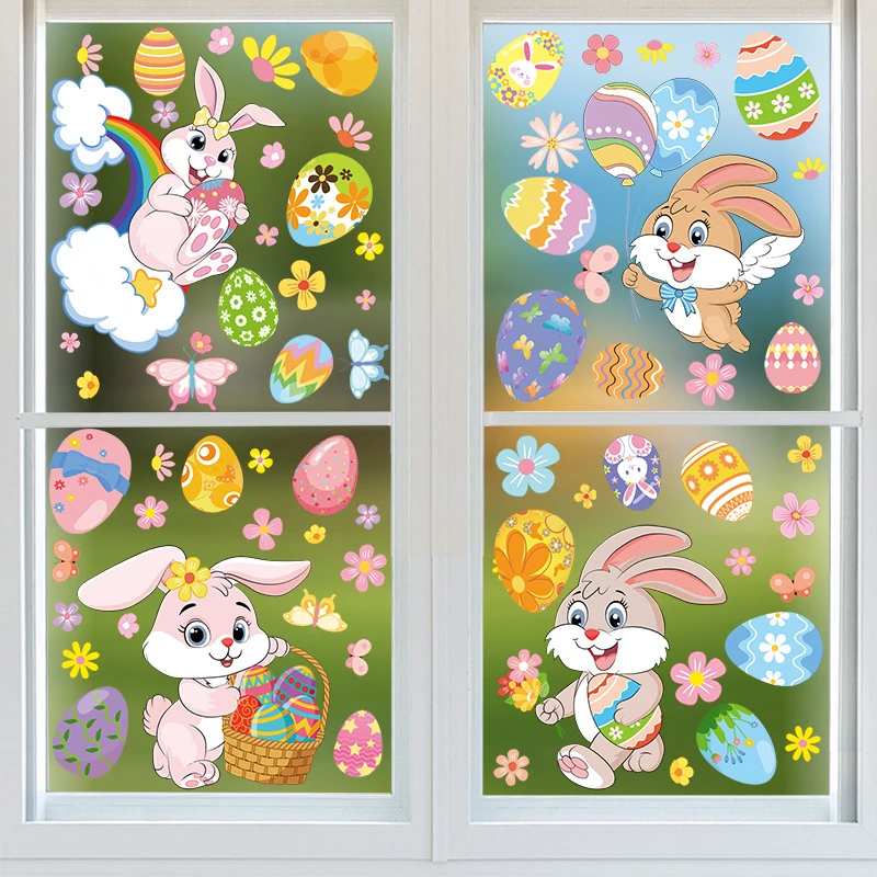 9sheets/set Easter Window Stickers Bunny Egg Clings for Home Decor