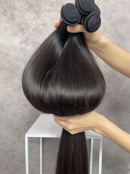 30 32 pollici osso dritto bundle capelli umani 100% non trasformati capelli remy grezzi 3/4 pacchi macchina di estensione brasiliana doppia trama