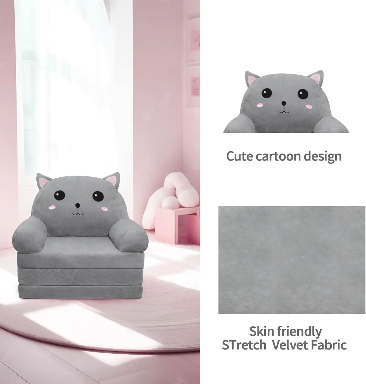 Toddler Chair Kids Sofa - Toddler Sofa Kids Couch Fold Out, 2 in 1 Flip Out Couch and Mini Sofa for Girls and Boys 6