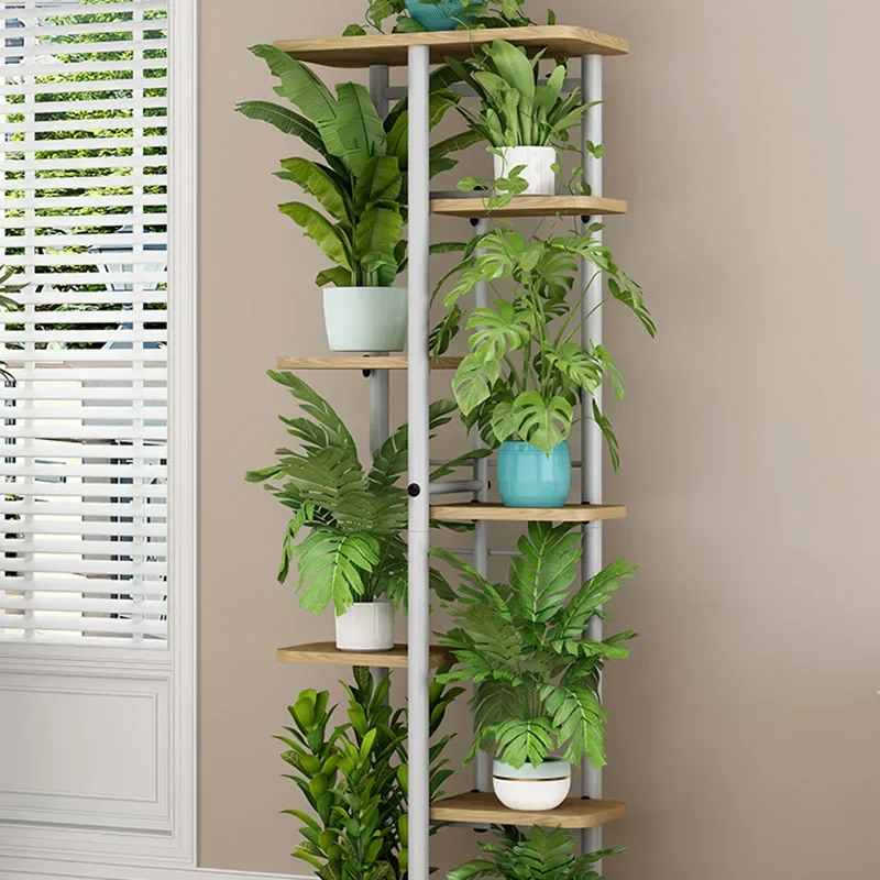 

Metal Nordic Plant Shelf Bamboo Outdoor Garden Tiered Plant Shelf Pedestal Floor Prateleiras De Plantas Garden Furniture