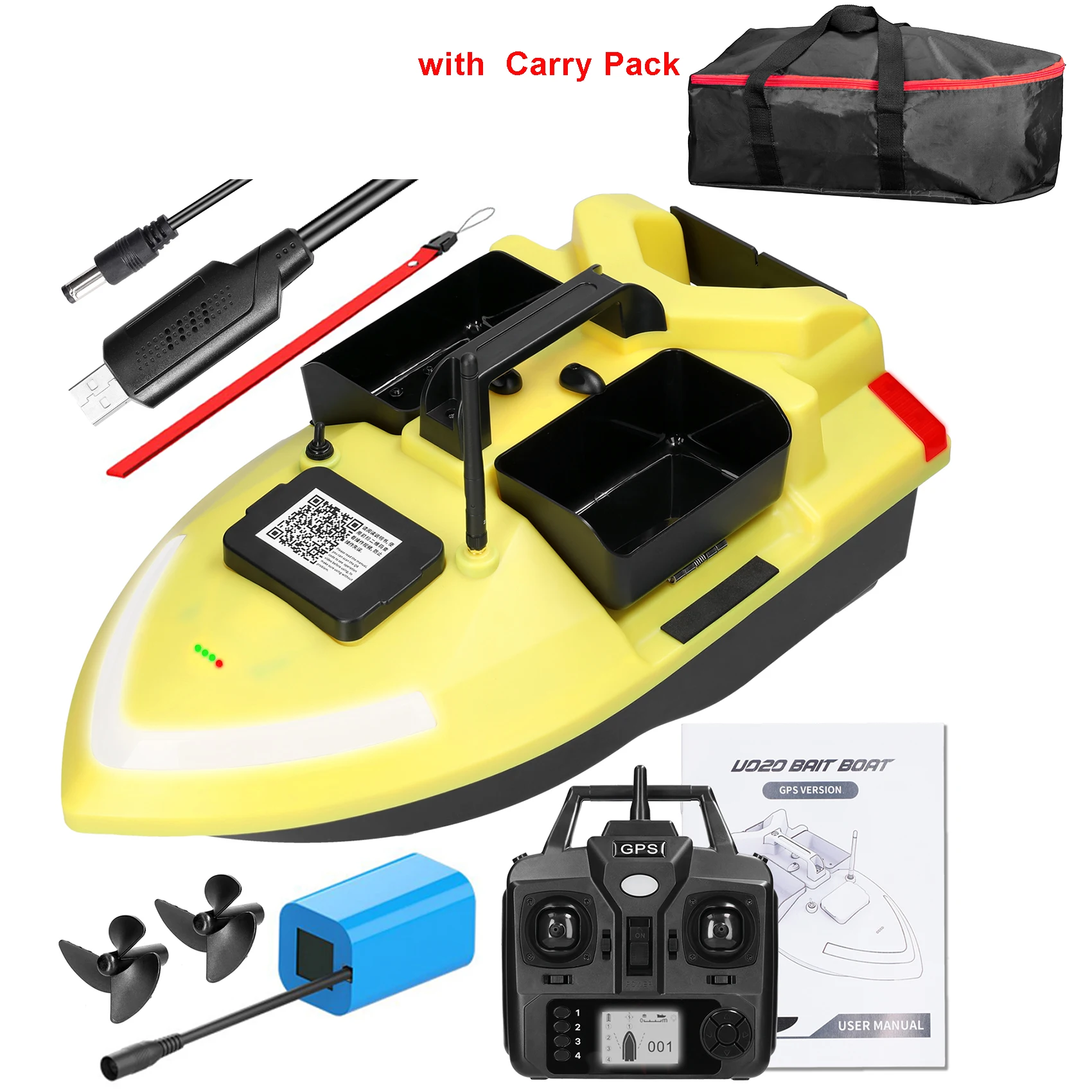 12000mah 500M GPS Barco cebador cebo de pesca , 3 bahías de catapulta.  barcos cebadores para la pesca de la carpa con gps, 16 puntos de memoria,  con bolso, dar antenas, hélices