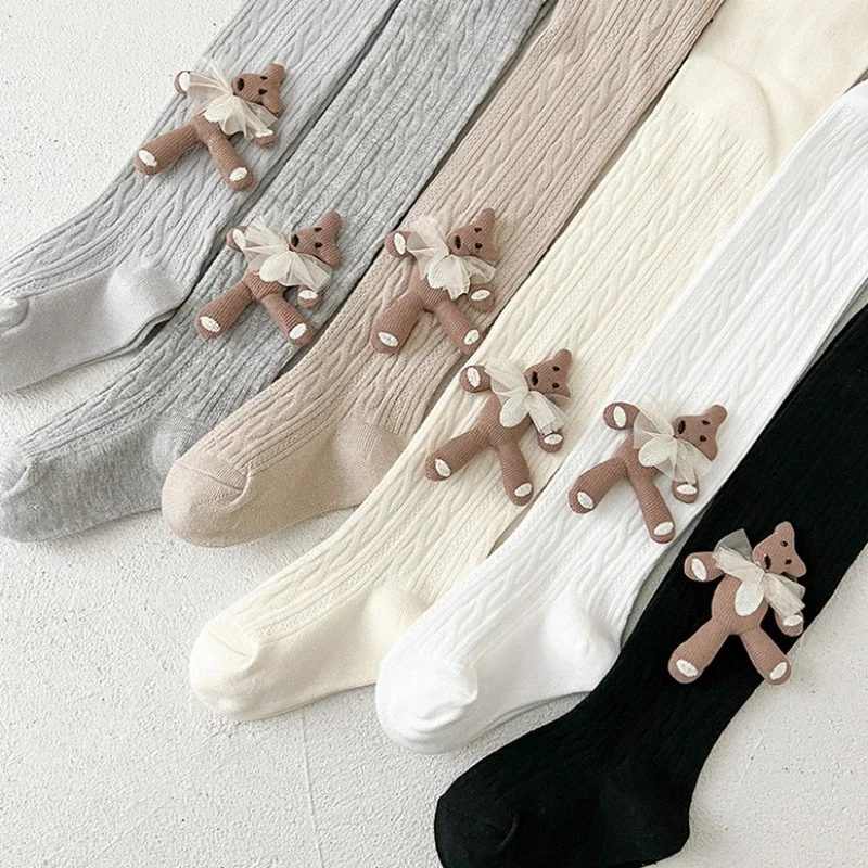 Spring Autumn Baby Girls School Student Uniform Pantyhose Pants Leggings Tights Bear Kids Children Stretch Knitting Trousers kids pantyhose