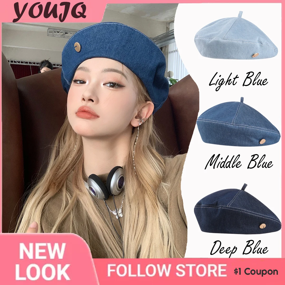 Y2k Women Denim Berets Hats Summer Jeans Beret Painter Hat Female Caps Spring Elegant Lady Girls