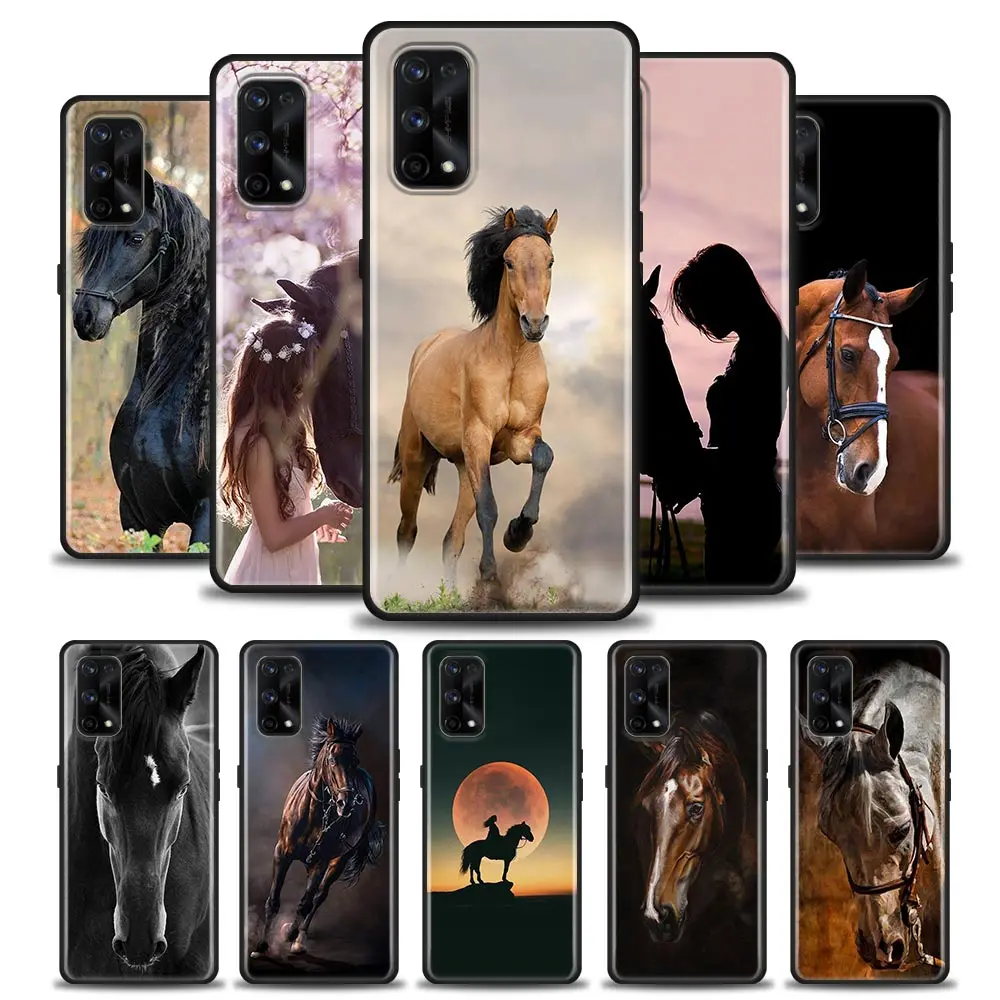 Animal Galloping Horse Girl Drawing For Cover Realme Gt Master Neo 2 3 Gt2 Pro Gt 5G Case Realme C35 C21Y C25 C33 C11 Soft Funda