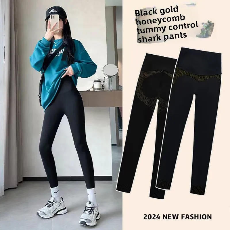 Womens Seamless High Waisted Yoga Pants Sports Fitness Gym Leggings Elastic Shark Design Summer Cycling Workout Pants 2
