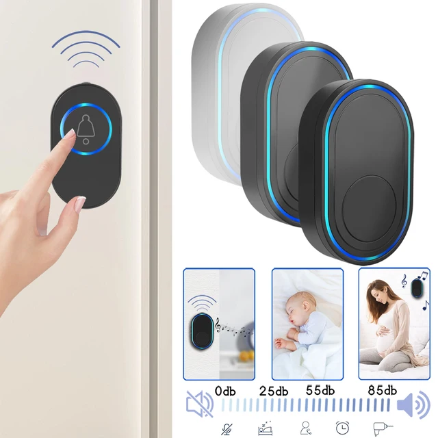 Sonnette sans fil étanche Smart Home, alarme de sécurité à domicile, sonnette de porte extérieure, prise EU, US, UK, 39 accords, flash LED, mise en commun 2
