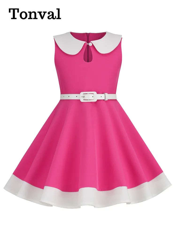 Tonval Peter Pan Collar Keyhole Front Sleeveless Summer Princess Dress for Girls 2023 New In Baby Kids Vintage Dresses 2