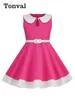 Tonval Peter Pan Collar Keyhole Front Sleeveless Summer Princess Dress for Girls 2023 New In Baby Kids Vintage Dresses 2