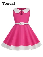 Tonval Peter Pan Collar Keyhole Front Sleeveless Summer Princess Dress for Girls 2023 New In Baby Kids Vintage Dresses 2