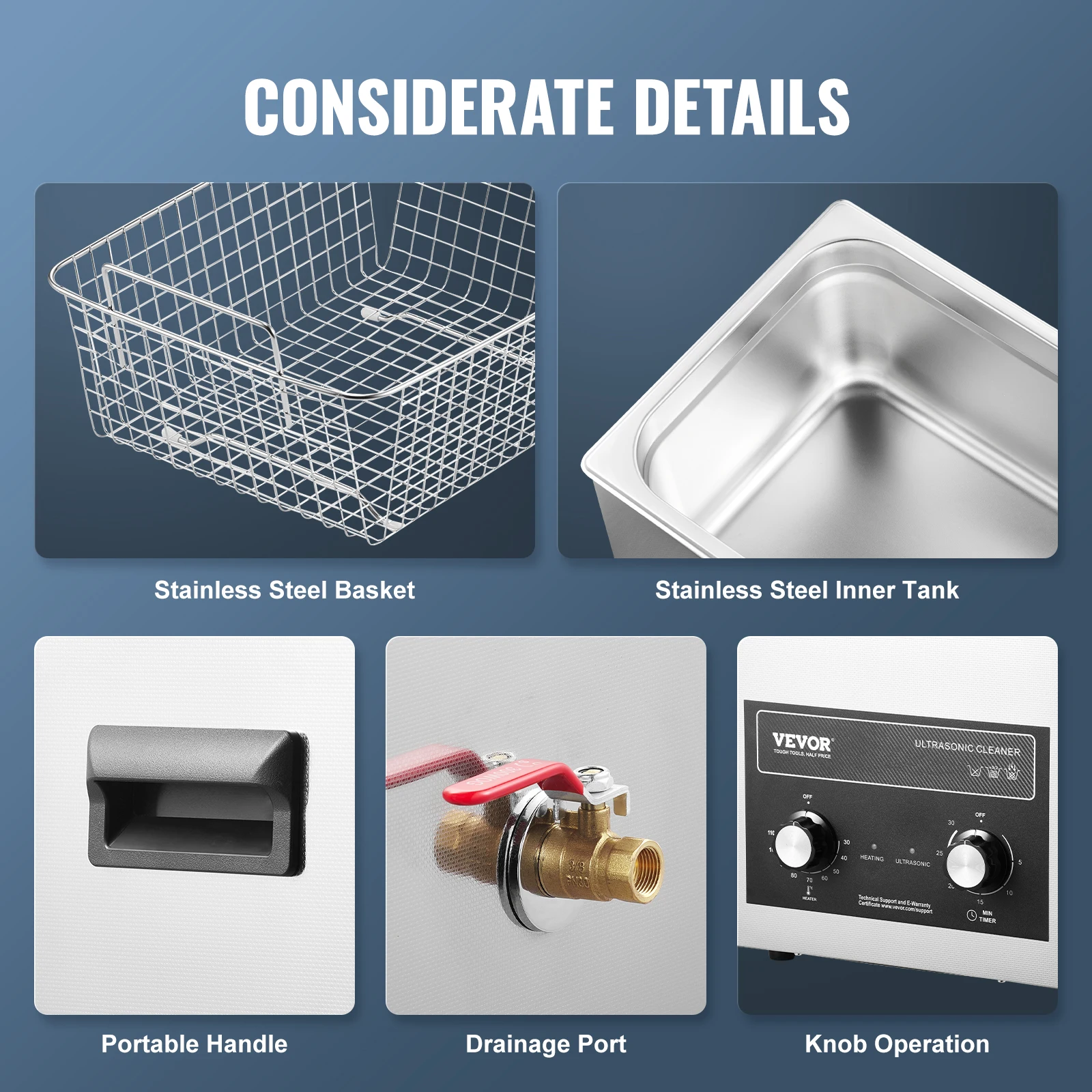 SucceBuy 15L 30L Knob Ultrasonic Cleaner with Heater & Timer for Lab Tools Metal Parts Carburetor Brass Auto Parts Engine Parts 5