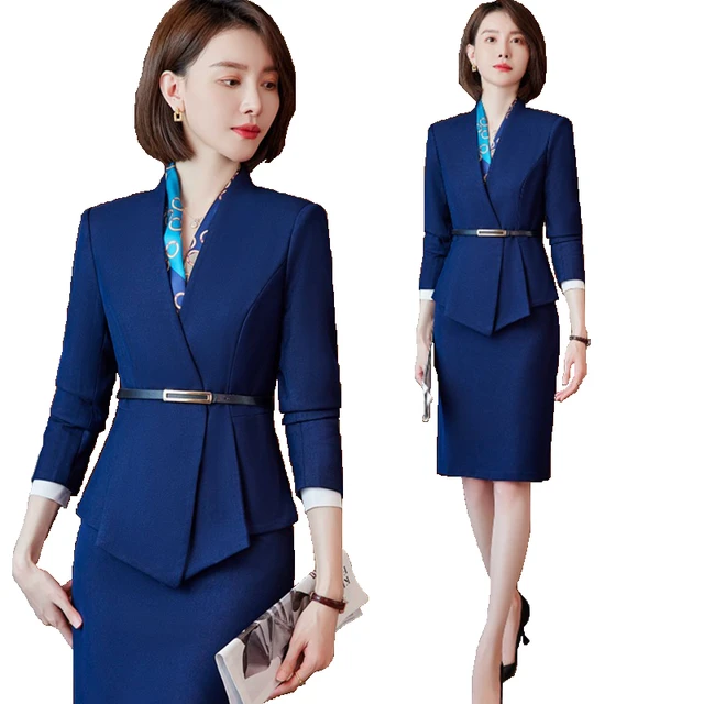 Traje de falda para mujer, blazer Formal de estilo uniforme, trajes de dos  piezas con Tops y falda para mujer, ropa de trabajo de oficina profesional  de primavera - AliExpress