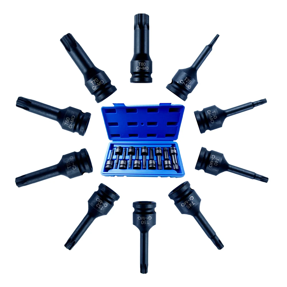 

Corrosion Resistance Heat Treated 10pcs Impact Torx Star Bit Socket Sets T20T80 Socket Bits Chrome Molybdenum Steel