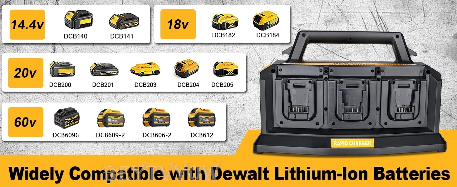 Rapid Charger Station Compatible with Dewalt 12V/20V/60V Battery 6 Ports Simulta