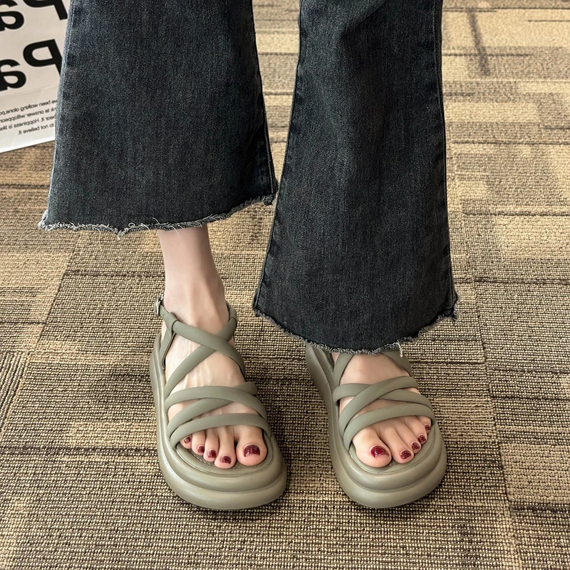 Beach Sandal Woman Luxury Female Shoe Summer Med Soft Clogs Wedge Girls Medium New Platform Velvet Fashion Gladiator Comfor