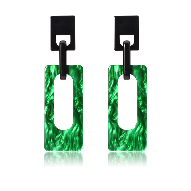 Geometric Rectangle Green Resin Dangle Earrings  Bohemian Acetate Long Pendant Personality Acrylic Earring Jewelry