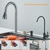 304 5 Water Discharge Modes Stainless Steel Waterfall Kitchen Sink Large Single Slot Integrated Digital Display Faucet Set 2