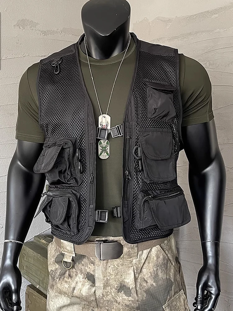 Men's Sleeveless V-neck Multi Pocket Vest For Summer Photography Fishing Outdoor Leisure Mountaineering fashionable vests sleeveless vests sleeveless vest
