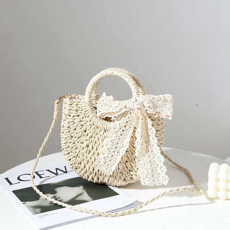 2024 New Lace Bow Woven Bag Single Shoulder Woven Bag Purses and Handbags Crossbody Bags for Women Ladies Handbags