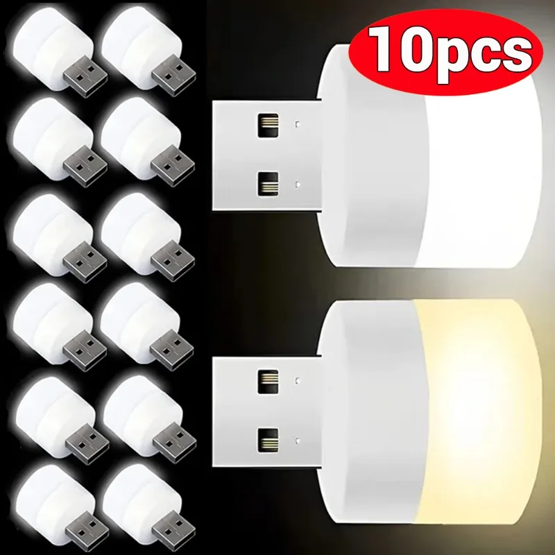 1/10Pcs Mini USB Plug Lamp 5V 1W Bright Eye Protection Book Reading Light Computer Mobile Power Charging USB LED Night Light