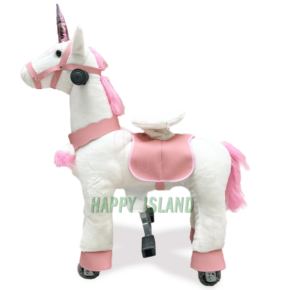 Ride on Pink Unicorn Horse Toy Riding Horse Pony Walking Rocking Plush Animal with Wheels As Birthday Gifts for 3-6 Years Old