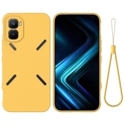 Premium Liquid Silicone Back Cover with Flocking Interior and Strap Lanyard for Infinix gt 50 pro (Yellow)