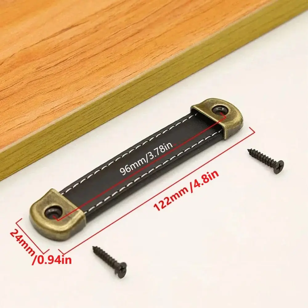 Leather Handle Vintage Zinc Alloy Square Cabinet Pulls Soft 96/128/160mm Drawer Handle Cabinet With Screws