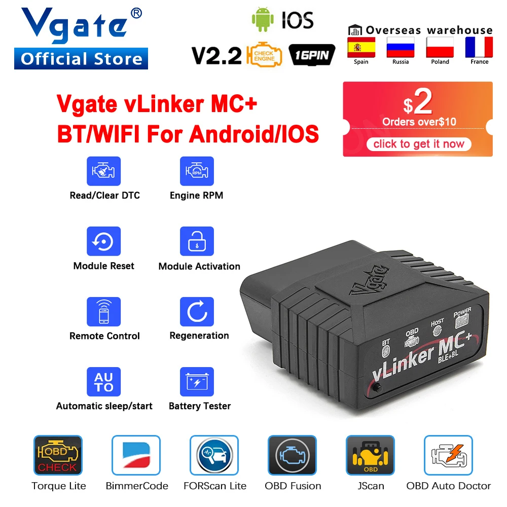 Mikro vLinker MC + ELM327 V2.2 Bluetooth 4.0 OBD2 tarayıcı OBD 2 WIFI