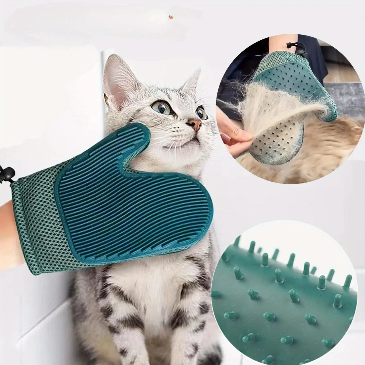 1pc 2 In 1 Cat Hair Glove & Pet Fur Remover Glove, Dog Grooming Glove Brush For Shedding, Pet Hair Remover Mitt For Cleaner 2
