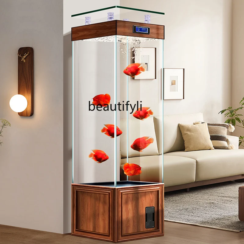 

Living Room Simple Fish Tank Super White Glass Floor Aquarium Self-Circulating Filter