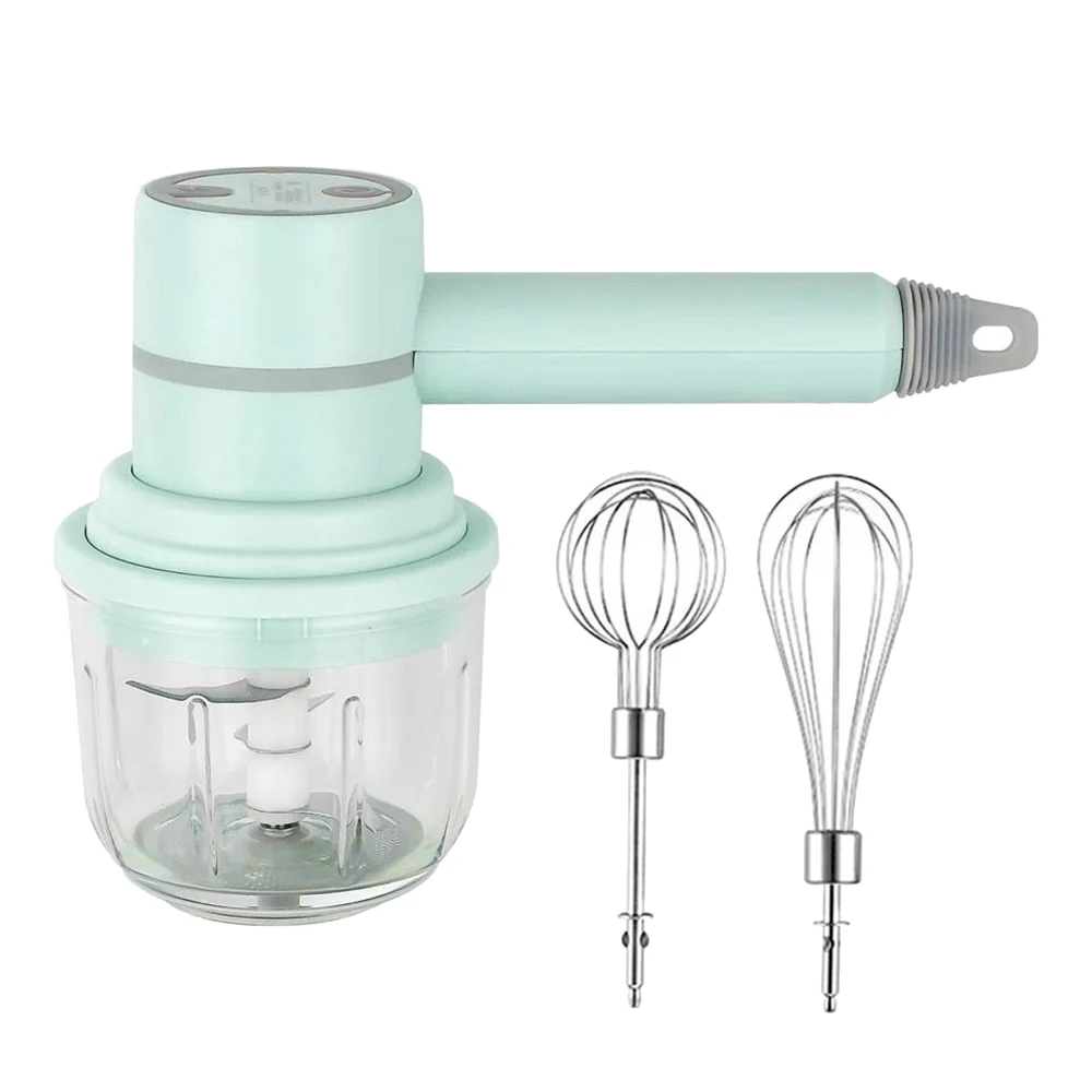 

2 in 1 Electric Hand Mixer Blender Garlic Chopper Portable Egg Beater USB Charging Household Electric Handheld Whisk A