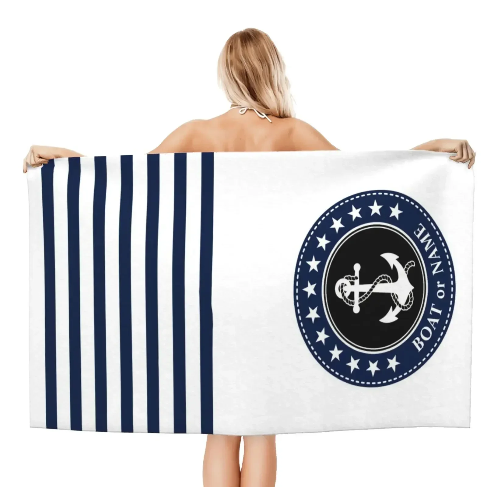 White Dark Blue Bath Towel Boat Decorative Anchor Beach Towel Bathroom Microfiber Large Customizable