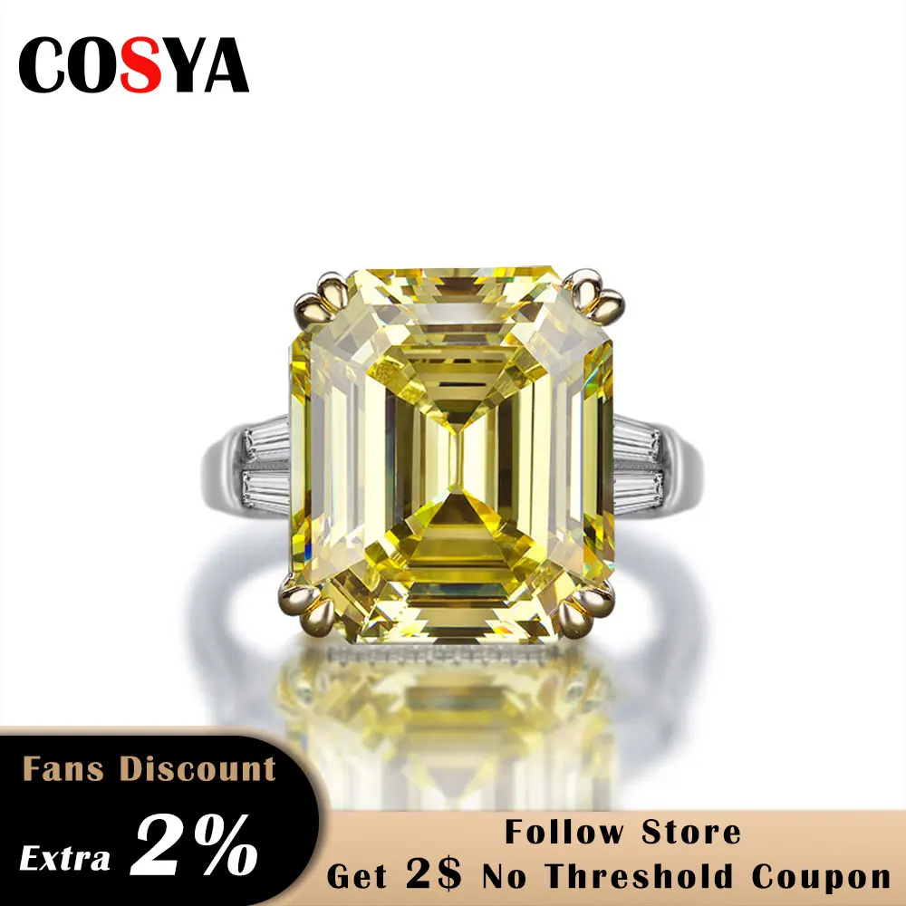 COSYA 100 S925 Sterling Silver Luxury Square Pink Yellow White High Carbon Diamond Wedding Rings For Women Party Fine Jewelry