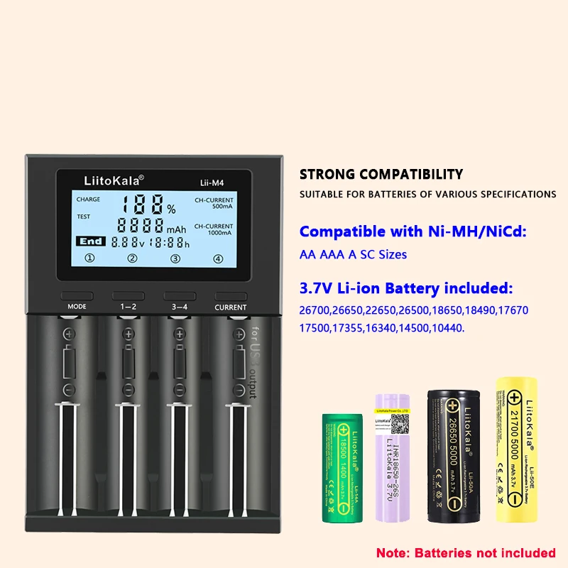 Battery Charger LiitoKala Lii-M4S M4 18650 LCD Multifunctional Battery Charger for 3.7V 1.2V 26650 21700 14500 18350 17500 AA AAA A C And Other
